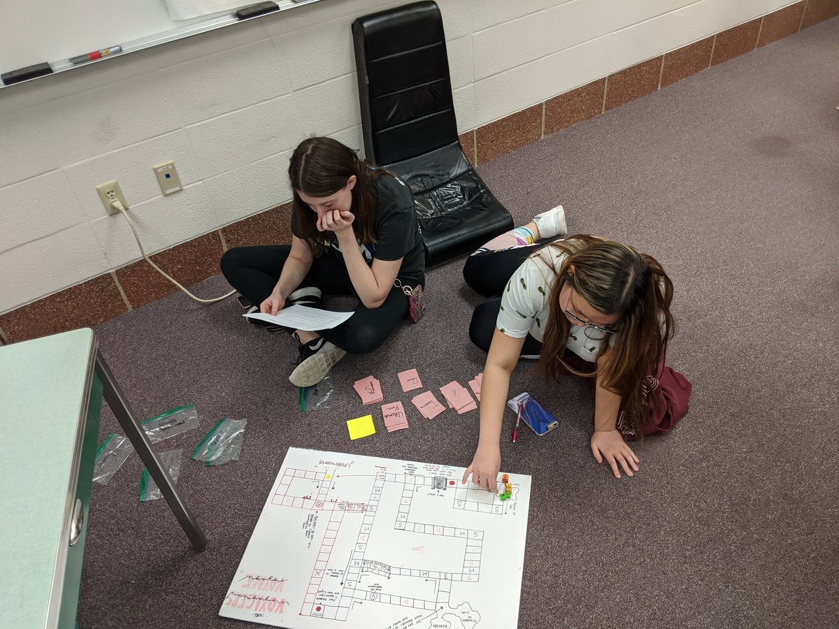 AmberNeighbor's tweet photo. Hero's journey board games to check understanding of the process and parts of the journey as well as the consequences. The final part of the challenge? Does your game work? For the most part they do! All student created ideas and instructions to play. #BHSHeros #BHSNeighbor https://t.co/cgDllu0OFk