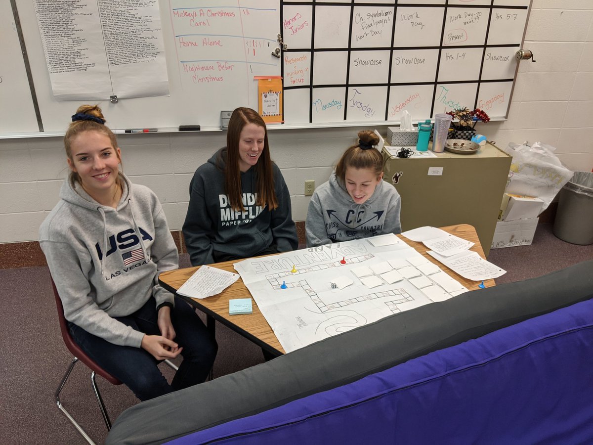 AmberNeighbor's tweet photo. Hero's journey board games to check understanding of the process and parts of the journey as well as the consequences. The final part of the challenge? Does your game work? For the most part they do! All student created ideas and instructions to play. #BHSHeros #BHSNeighbor https://t.co/cgDllu0OFk