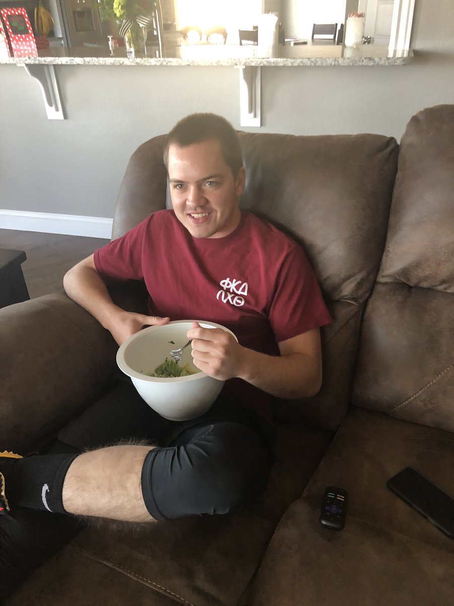 _erinwatson's tweet photo. I walked in the living room and found my brother eating a salad out of a giant mixing bowl... https://t.co/YbueD87O6S
