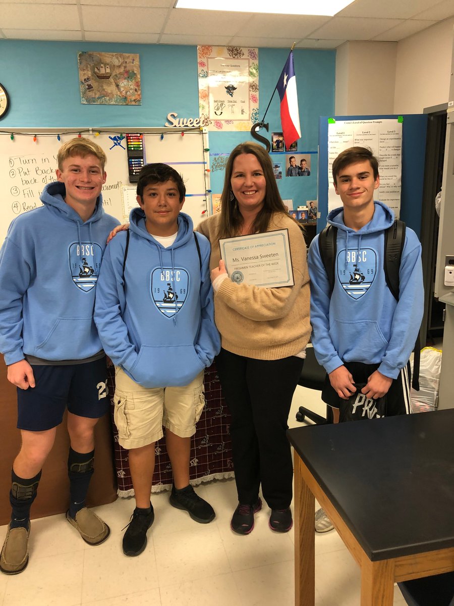 BWoodMensSoccer's tweet photo. Congrats to our Brazoswood Mens Soccer Teachers of the Week!

Varsity--Ms. Park
JV--Ms. Espeche
Freshmen--Ms. Sweeten
Last week's JV Teacher of the Week--Ms. Elicerio

Thanks for everything they do for our student athletes!  #TeachersRock https://t.co/EnifEhPGDy