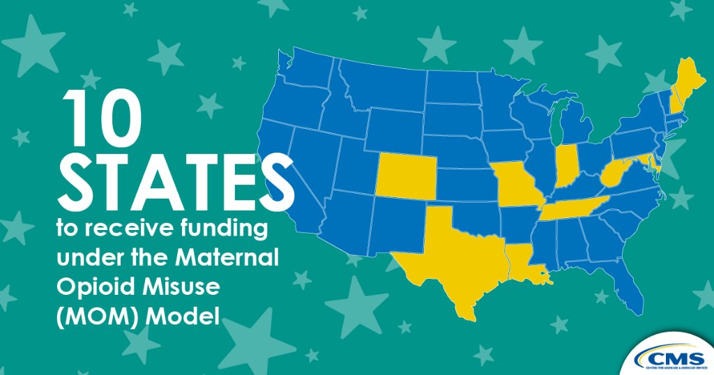 CMSGov's tweet photo. Furthering CMS’s multi-pronged strategy to combat the #OpioidEpidemic, CMS has selected ten states to receive funding under the Maternal Opioid Misuse (MOM) Model to help improve care for mothers and infants affected by the opioid crisis.
https://t.co/hJ650aSZCY https://t.co/RF4SAgnKFe
