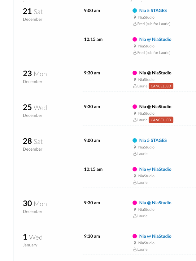 NiaStudioPdx's tweet photo. Our updated class schedule through the holidays! 💕 https://t.co/izYXGYGjtZ