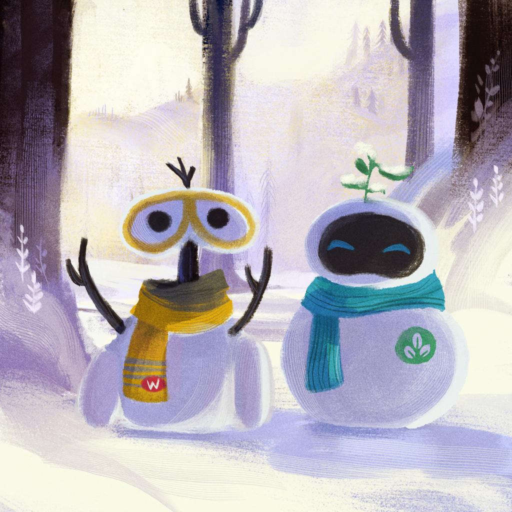 Disney's tweet photo. WALL•E in a winter wonderland. ⛄️💕⛄️ https://t.co/qF8stEzrjF
