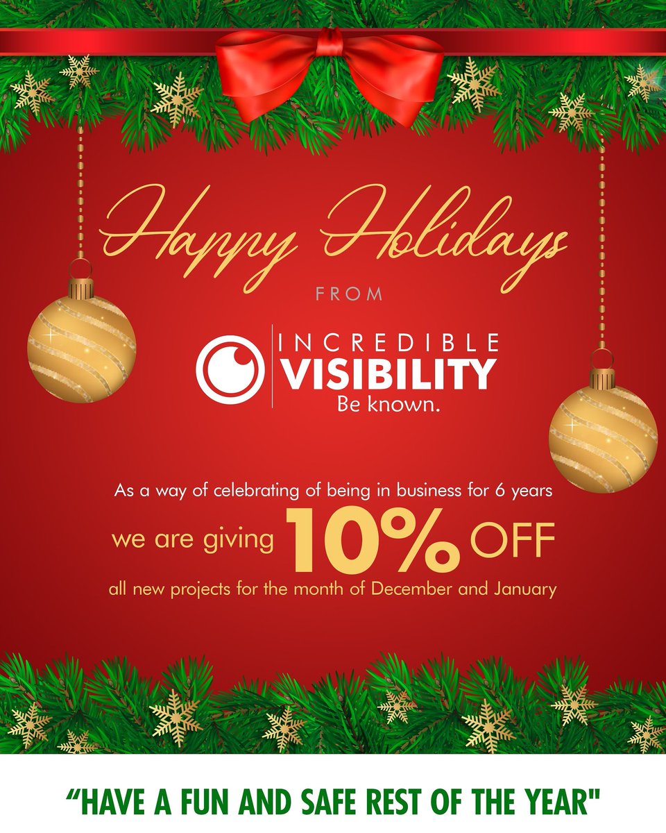 We wish everyone a Merry Christmas. As a way of celebrating being in business for 6 years, we are giving 10% off to all new projects for the months of December and January

#merrychristmas, #10percentdiscount #sale #celebration #december #january #6yearsinbusiness