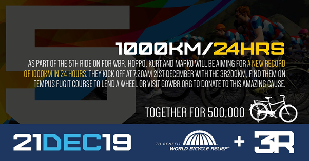 Team_3R's tweet photo. As part of the 5th Annual Ride on for WBR, Hoppo, Kurt and Marko will be aiming for a new record of 1000km in 24hours on @gozwift. Kick off at 07:20 GMT21st Dec on the Tempus Fugit course. #RideonforWBR @powerofbicycles #togetherFor500000 #Team3R #RideRaceRaise #TeamHoppo https://t.co/Uf4H3O5vuQ