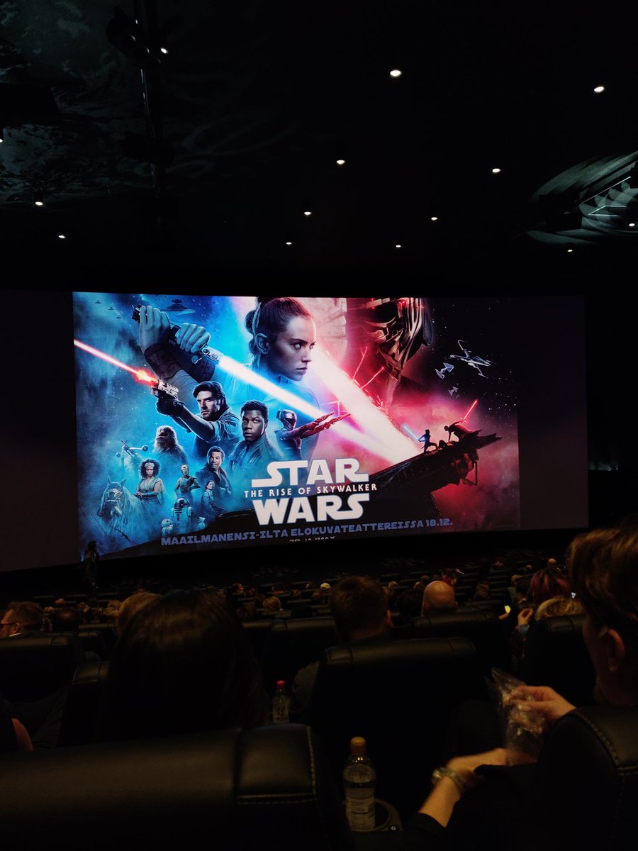 millaasii's tweet photo. Cool movie night and full house with #GoforeCrew, families and friends! Small question though, what's up with the finnish translations #TheRiseOfSkywalker #Artoo :D https://t.co/06lVGtkDDu