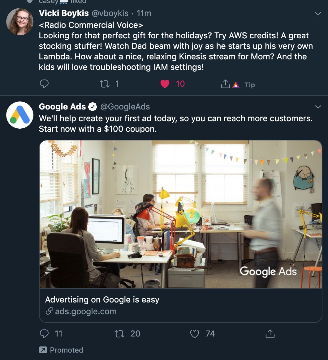 Vicki's tweet with Google Ads Promoted below it