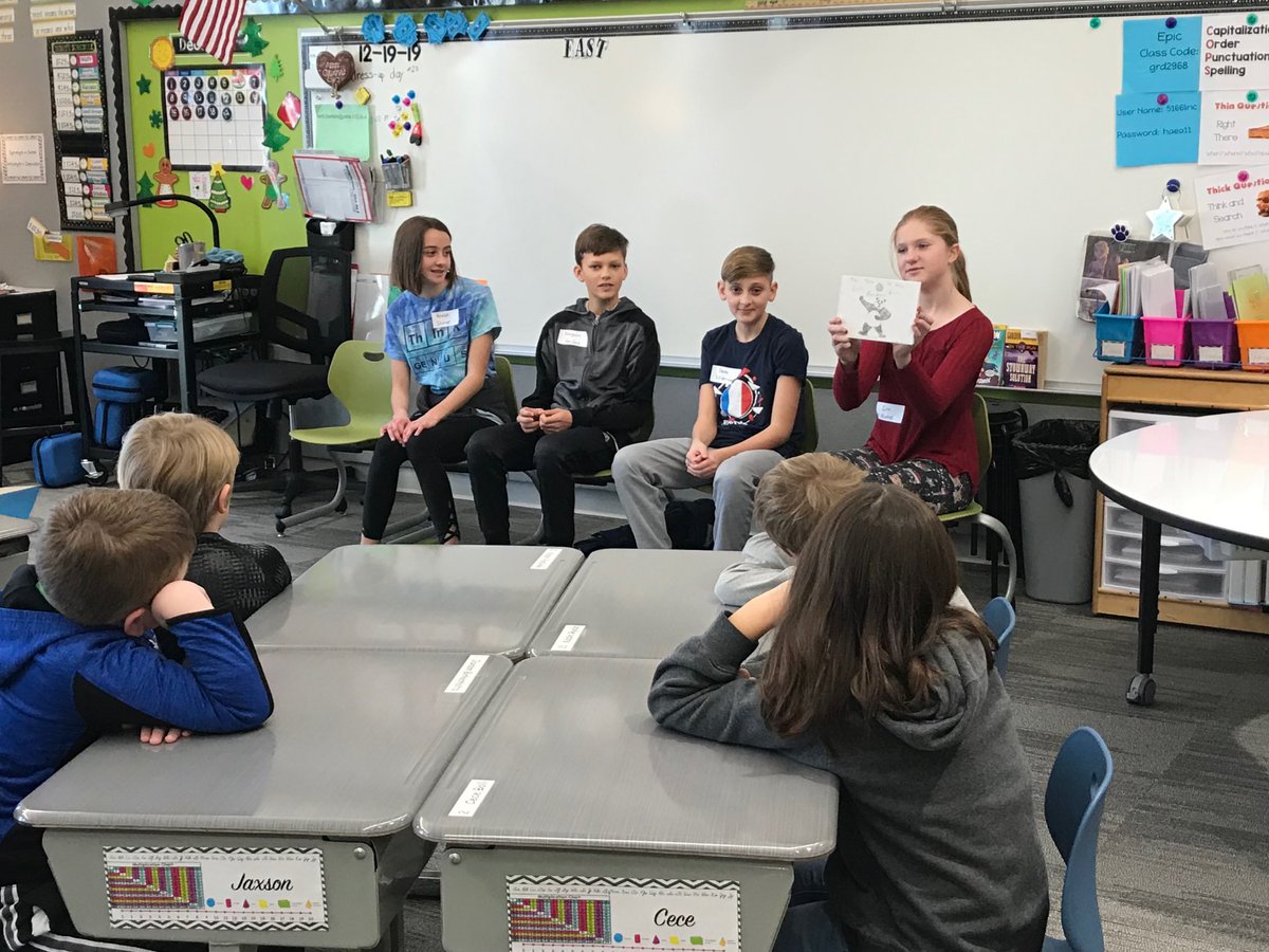 PellaMidSchool's tweet photo. Pella MS 8th graders reading the childrens’ books they wrote and illustrated to elementary students #buildingcaringrelationships https://t.co/J6wlYa1xyb