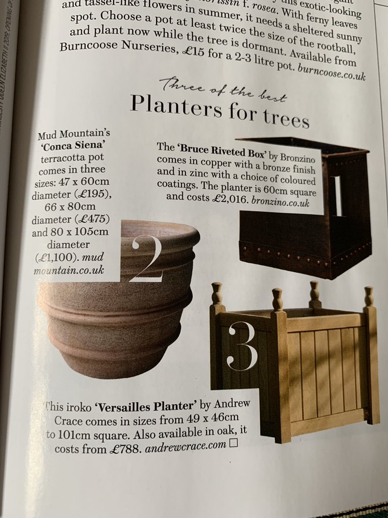 Delighted to be featured in House &amp; Garden as one of three of the best for planters for trees! Our Conca Siena is ideal for large plantings but also comes in 2 sizes smaller so a great all rounder!  We specialise in handmade Italian terracotta pots. Take a look at our website! 👌