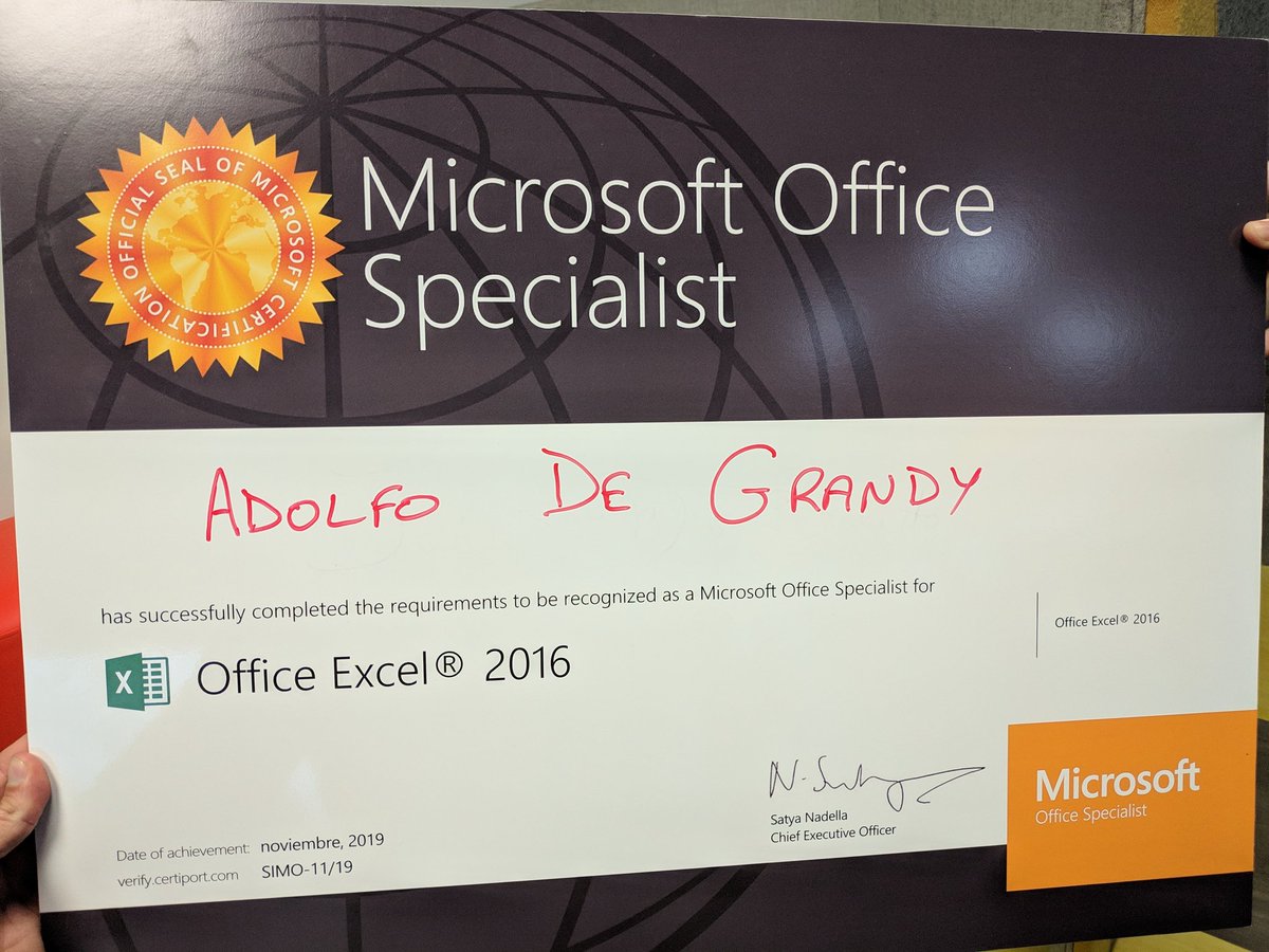 adolfodegrandy's tweet image. Muy contento de haber conseguido mi certificación MOS (Microsoft Office Specialist) en Excel. Ahora, a por nuevos retos!!! @MicrosoftEduEsp #competenciasdigitales #MOS @CertificaTICnet