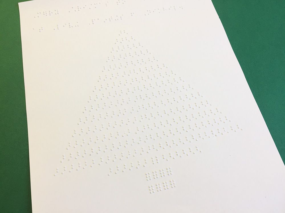 LivingPaintings's tweet photo. Our day just keeps getting better! In the post today - a #braille dot #Christmas tree with a brailled festive message from one of our young library members. Thank you so much Nikhil! #TouchToSee #Accessibility https://t.co/BV7btTEKGP