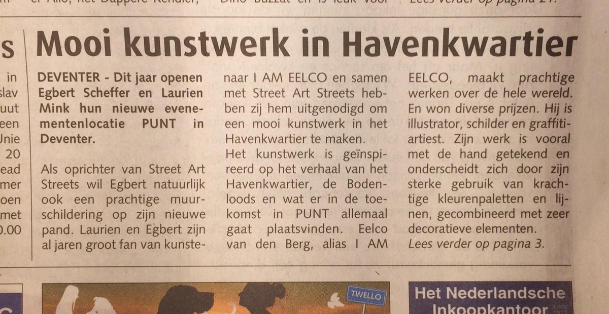 LocatiePunt's tweet photo. Met #MuralPunt op de voorpagina van @Stedendriehoek en mooi stuk in de @DeventerPost #deventer #indekrant #stedendriehoek #indebuurtdeventer #streetartstreets https://t.co/f973aTZfRu