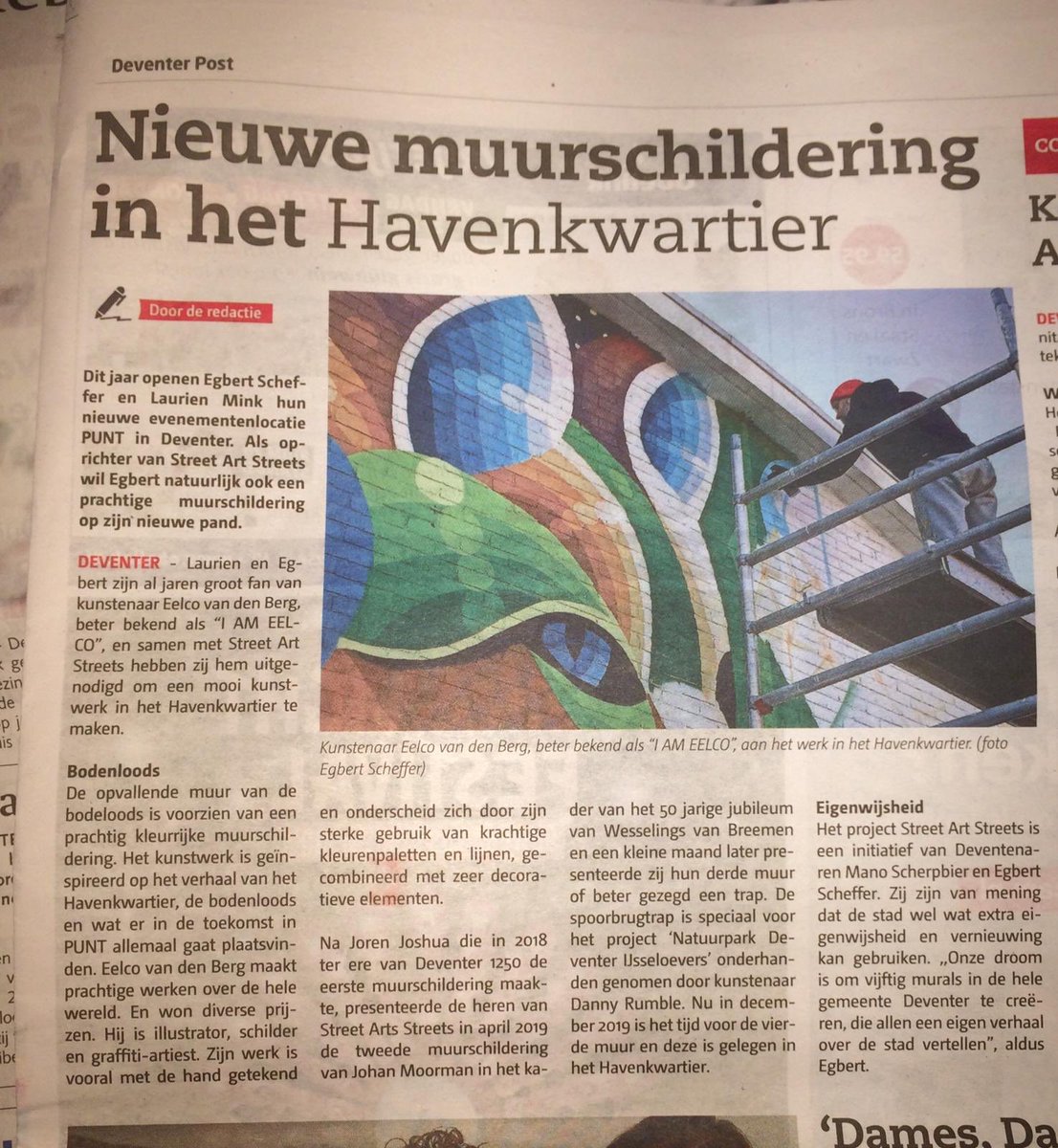 LocatiePunt's tweet photo. Met #MuralPunt op de voorpagina van @Stedendriehoek en mooi stuk in de @DeventerPost #deventer #indekrant #stedendriehoek #indebuurtdeventer #streetartstreets https://t.co/f973aTZfRu