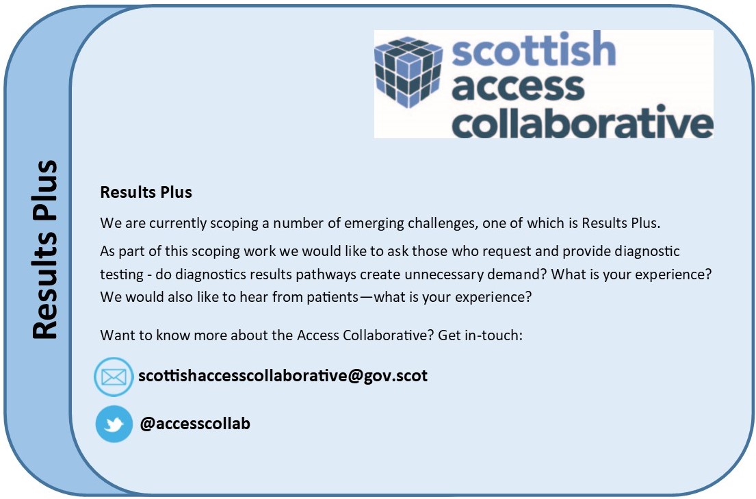 AccessCollab's tweet photo. We are currently scoping the emerging challenge Results Plus.

Requesters/Providers - do diagnostics results pathways create unnecessary demand? What is your experience? 

We would also like to hear from patients—what is your experience?

#ResultsPlus 

@Walker13Kim https://t.co/NeMYNlblqe