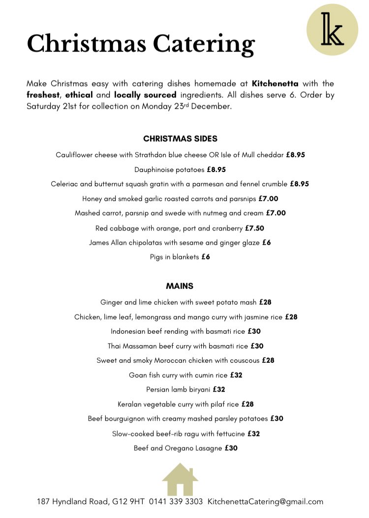 KitchenettaG12's tweet photo. There’s still time to make things a bit easier with our collection of homemade Christmas sides and bakes, as well as main dishes to help break free from turkey. Last orders this Saturday for collection on Monday. https://t.co/Sl0xprbJQ9