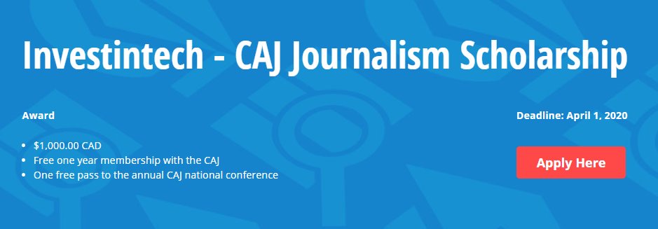 able2extract's tweet image. Heads up for Canadian journalism #students!

In partnership with the @caj, we're offering one student a chance to win $1000, a free 1-year CAJ membership &amp;amp; free pass to the CAJ conference!

Get more info on the #scolarship here: investintech.com/data-journalis… #datajournalism