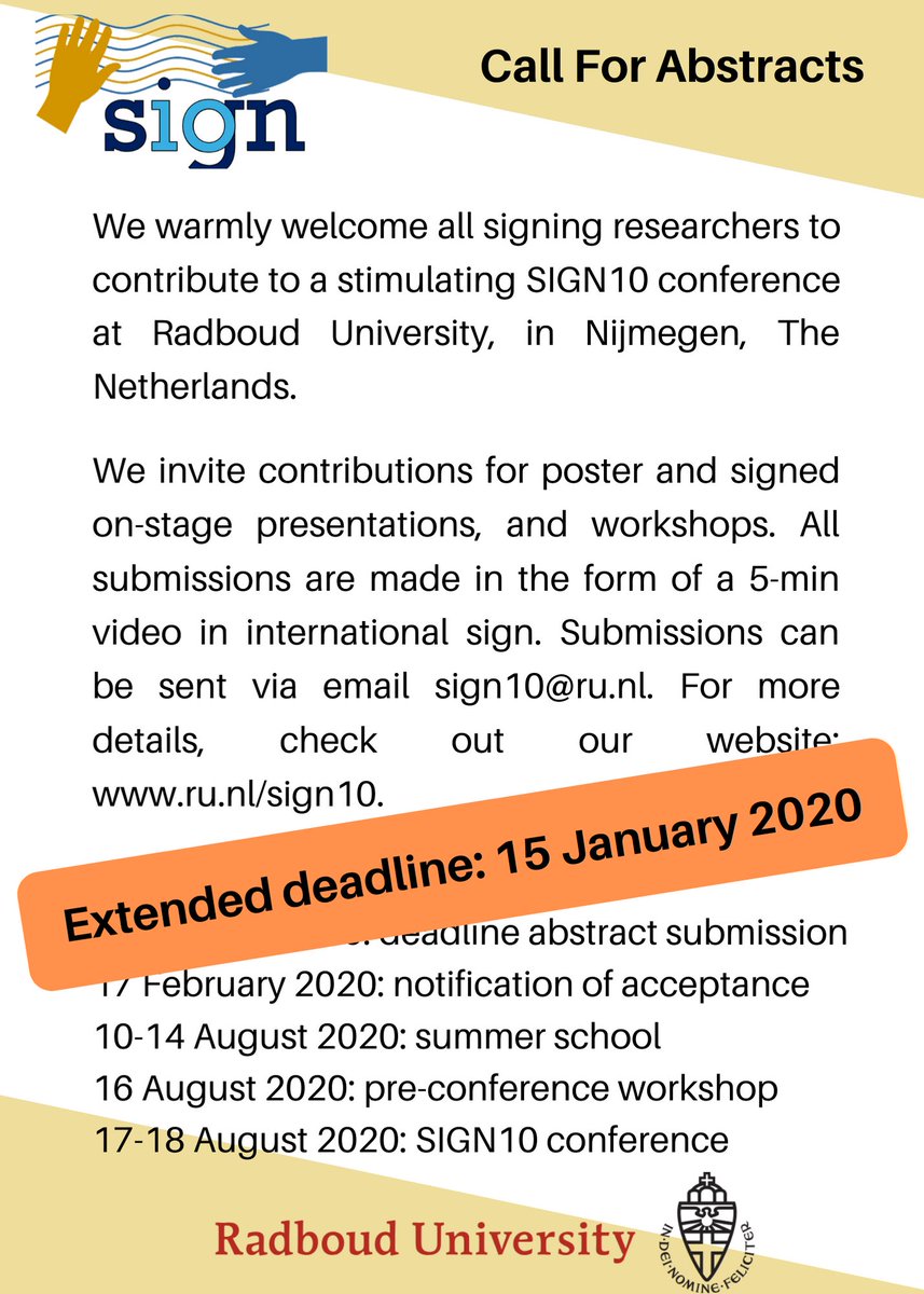 2020_newsletter's tweet photo. Extended deadline! Have a great Christmas break and come back submitting to #SIGN10 conference! @SLL_Radboud https://t.co/EAy8llRn59
