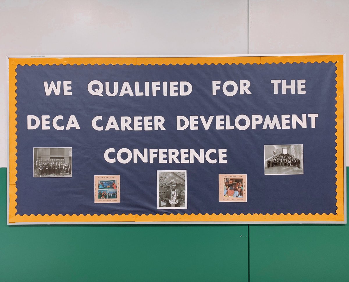 tmsadeca's tweet photo. Our new updated bulletin board!!! We can’t wait for @NC_DECA CDC in February. #HEREWEGO https://t.co/D6tpjS5wel