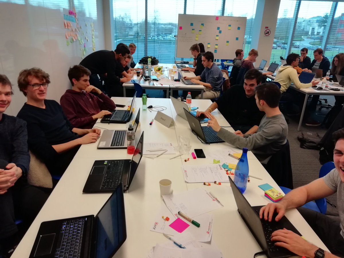 ThibaultMagnini's tweet photo. Finishing up our application, so we can demo it tomorrow to our client @Ipsos! What a great experience! Loved working on this project this past week. Thanks for an amazing breakfast @ausy_be! #UCLL #TIProject2 @aca_it https://t.co/C5PaRuHeFZ