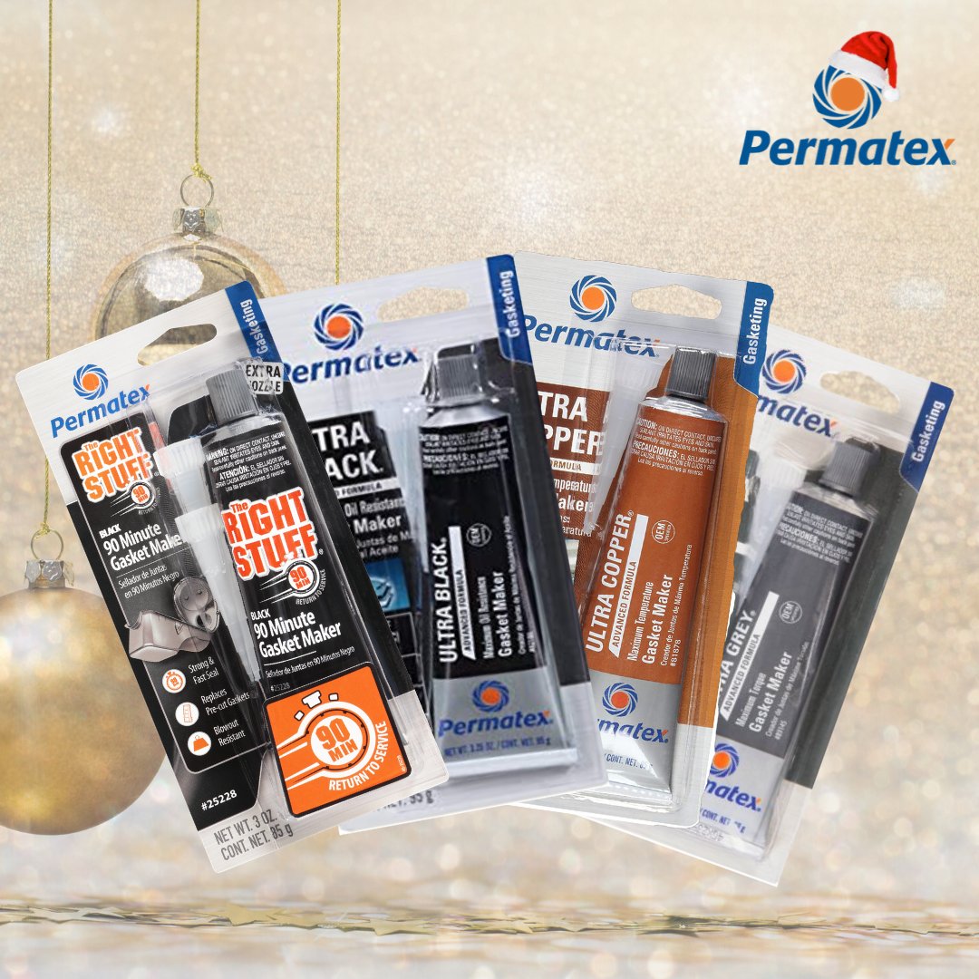 Permatex's tweet photo. We’re spreading holiday cheer with our 5th day of Christmas giveaway: a pack of gasket makers! Enter to win on our Facebook or Instagram page. #permatex #giveaway #giveaways #holiday #holidays #holidayseason #christmas #12daysofchristmas #anniversary #entertowin #gasketmaker https://t.co/zWpb1qPr7Y