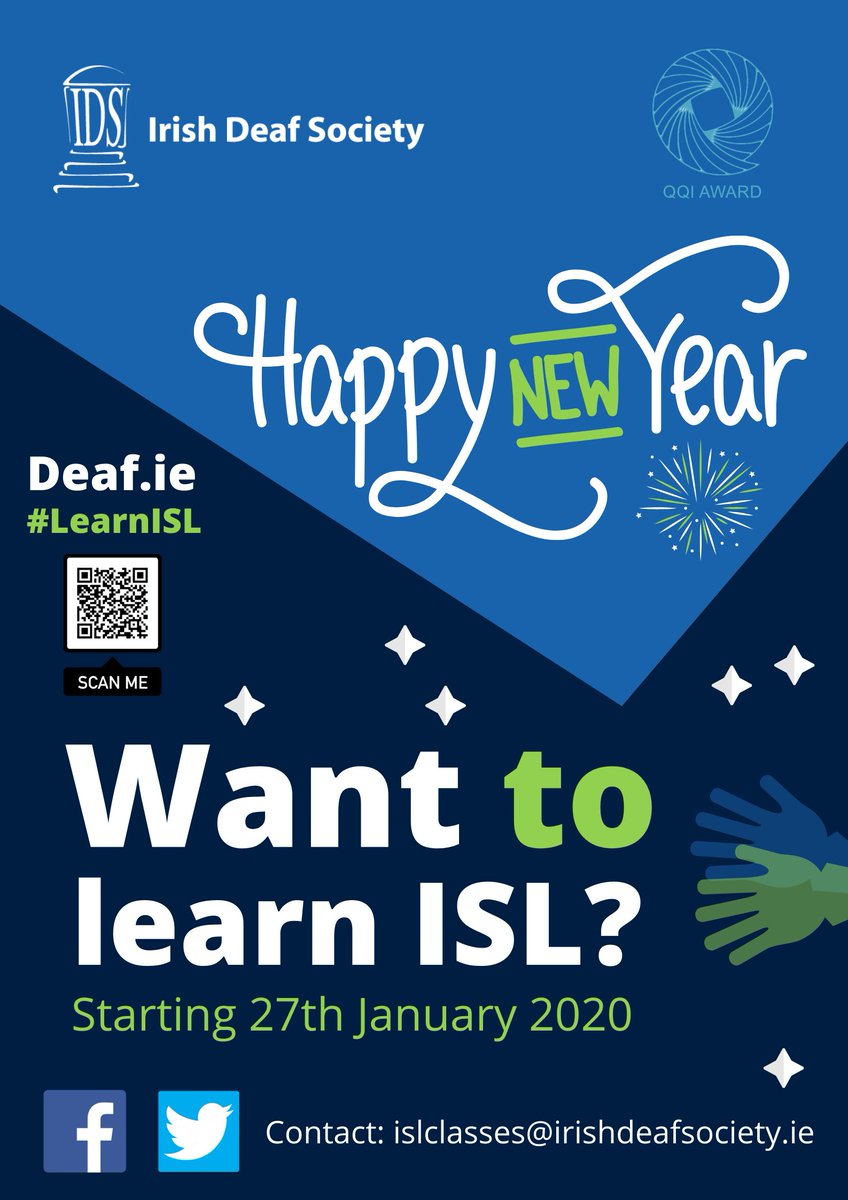 IrishDeafSoc's tweet image. Happy New Year to you all from Irish Deaf Society. If you are interested to learn Irish Sign Language #ISL #LearnISL - You can email islclasses@irishdeafsociety.ie

Gift Vouchers available.