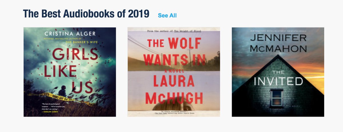 LauraSMcHugh's tweet photo. I will sit between Cristina Alger & Jennifer McMahon any day!!! THE WOLF WANTS IN one of Books on Tape's Best Audiobooks of 2019! Thanks, @BOTLibrary :) #girlslikeus #theinvited #thewolfwantsin #audiobooks https://t.co/WgF1qdjTUX