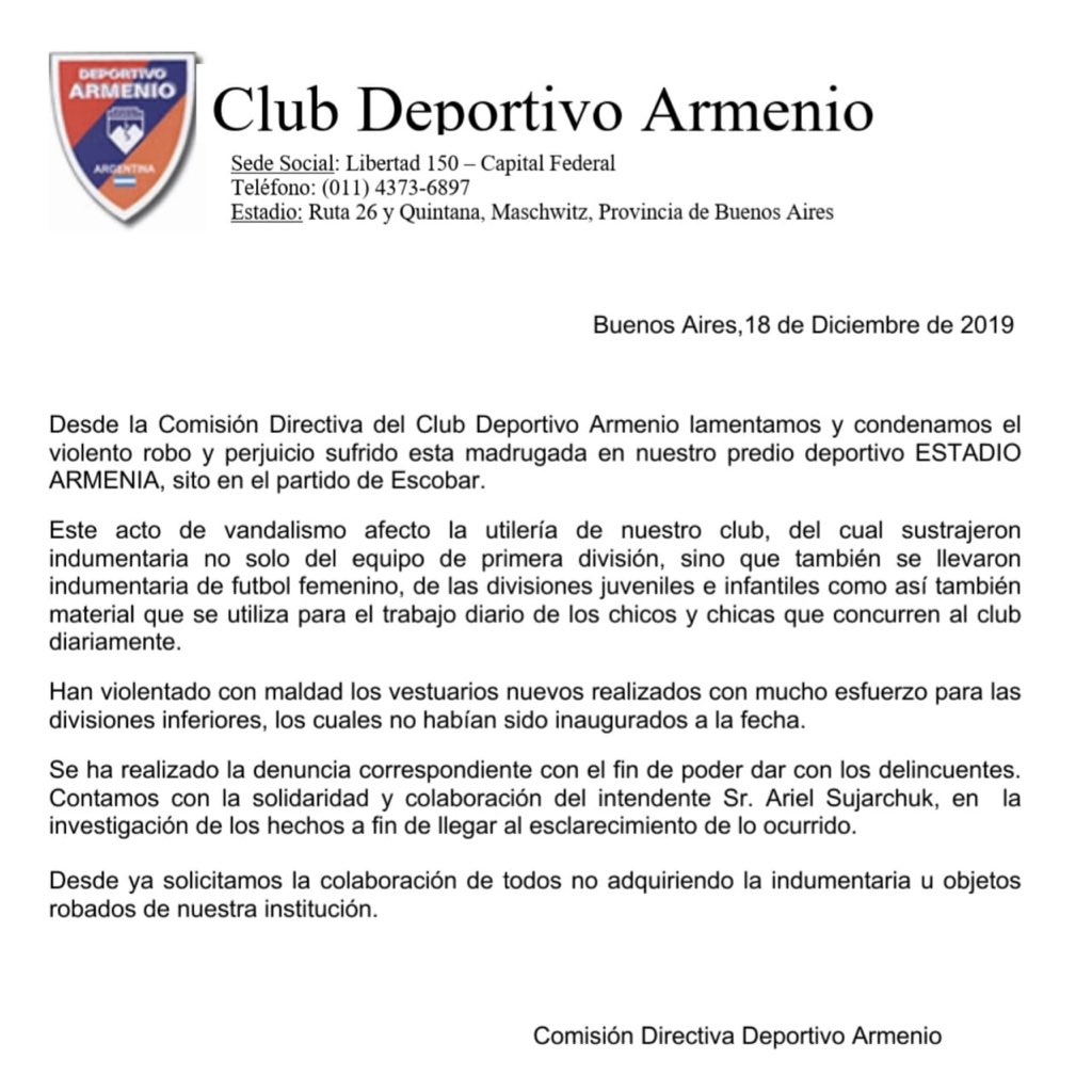DepArmenio's tweet photo. Comunidado oficial sobre el violento robo en el “Estadio Armenia” https://t.co/bOix32tRex