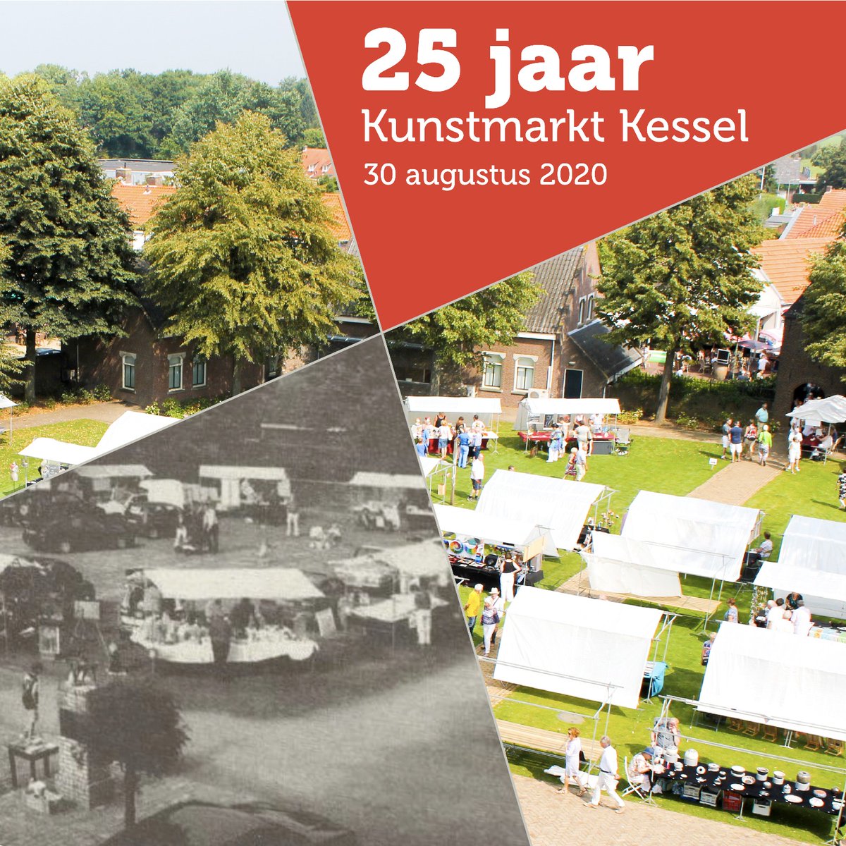 30 augustus 2020, 25 jarig bestaan kunstmarkt. Nieuw dit jaar: Andere kunstvormen en kunstenaars die u nog nooit bij ons zag. Verder betrekken we het hele kasteel bij de kunstmarkt. We zijn ook op zoek naar sponsoren. Zie onze website voor sponsorpakketten kunstmarktkessel.nl