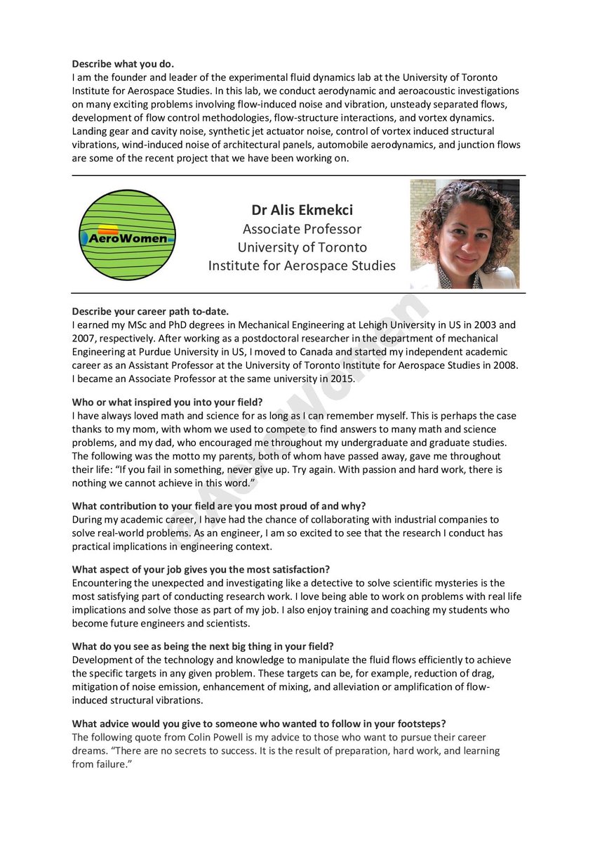 Meet Dr Alis Ekmekci, Associate Professor at <a href="/UofT/">University of Toronto</a>. Alis leads the Experimental Fluid Dynamics Lab in <a href="/UTIAS/">U of T Institute for Aerospace Studies</a>, conducting fundamental and applied research in aerodynamics and aeroacoustics #WomeninSTEM #UofT #UofTEngineering