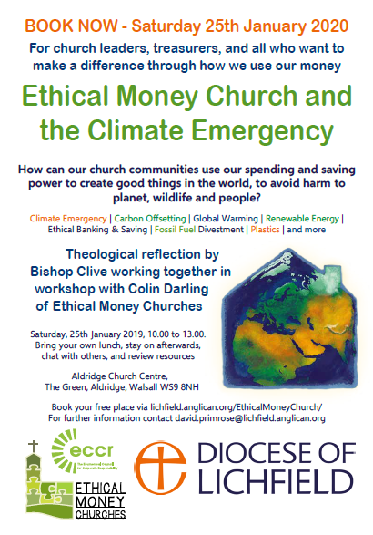 ECCRWM's tweet image. Ethical Money Church and the Climate Emergency 💚event at Aldridge Church Centre WS9 8NH💚25th January 2020💚free💚book here💚pls RT💚 lichfield.anglican.org/events/2020/01…