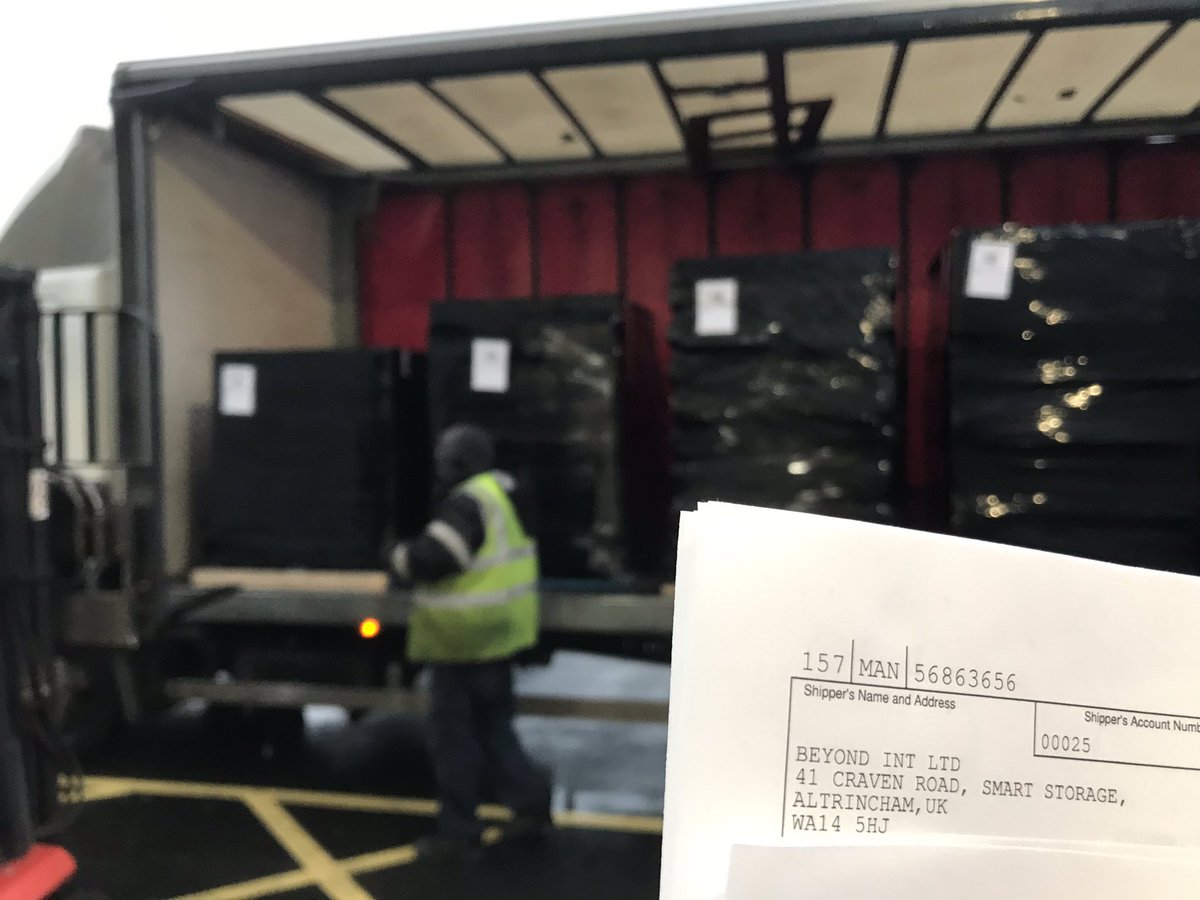 beyondint1's tweet photo. There are four more pallets loaded and on the way to Manchester Airport. https://t.co/qYSSpXlBis