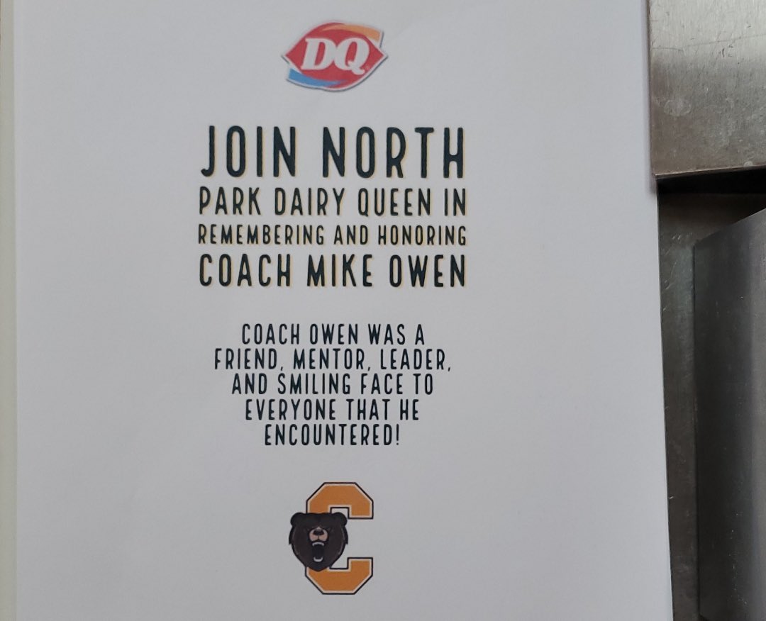 rae_anne98's tweet photo. Join us at north park dq for our fundraiser honoring coach Owen! 20% of proceeds will be donated to the boys and girls club in his name 😊 https://t.co/wraIc5ht2y