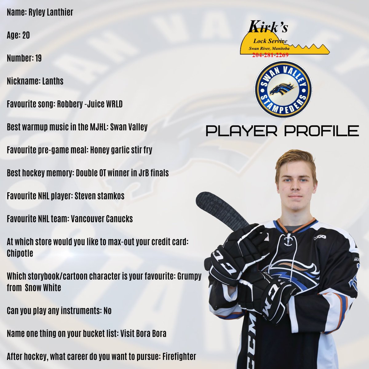 SVStampeders's tweet photo. PLAYER PROFILE | This week we feature Mikael Foucher of St-Hubert, QC and Ryley Lanthier of Surrey, BC. Check back every Thursday for two more profiles. #SaddleUp https://t.co/qJxE3eKmys