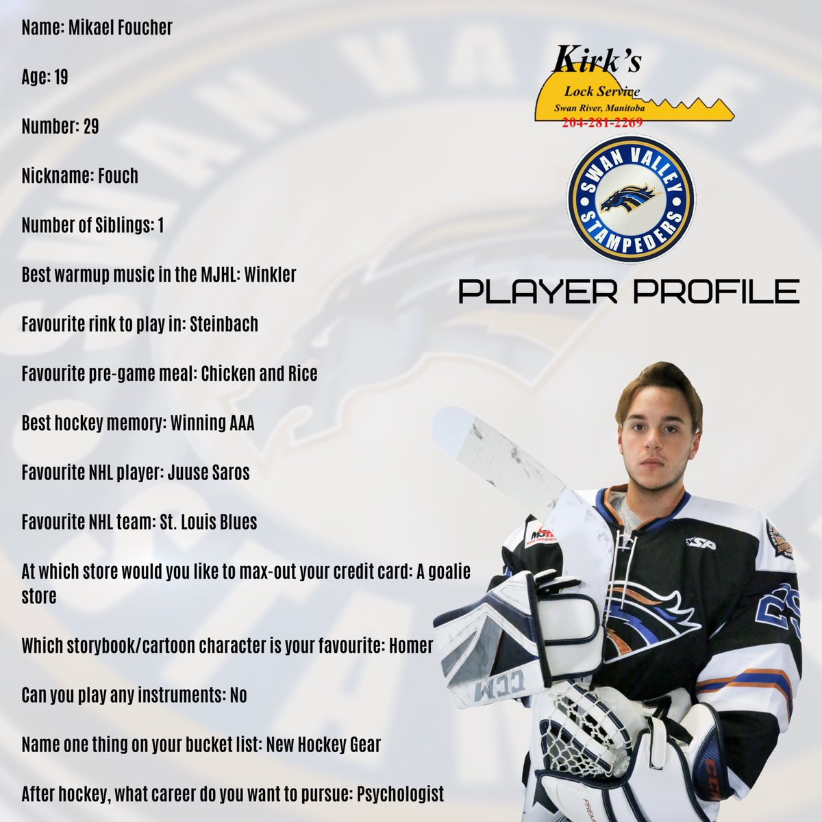 SVStampeders's tweet photo. PLAYER PROFILE | This week we feature Mikael Foucher of St-Hubert, QC and Ryley Lanthier of Surrey, BC. Check back every Thursday for two more profiles. #SaddleUp https://t.co/qJxE3eKmys