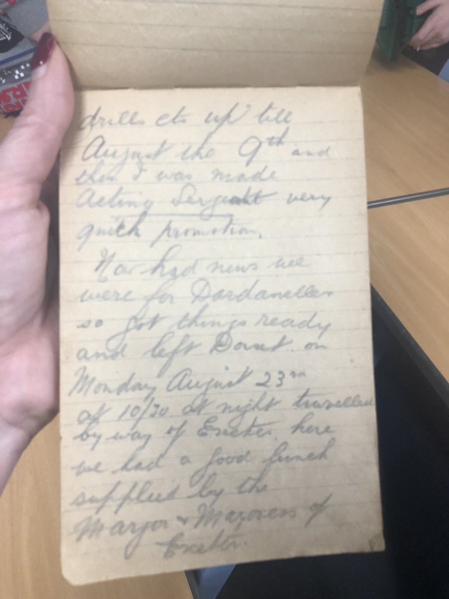 MissnhHistory's tweet photo. 1/3That time of year when Yr 8 bring in their Great War projects amazed by this diary belonging to C.Hardman (3rd Wilts) starts as a Private soldier 9/5/15 promoted to Sergeant 9/8/15 Got in some scrapes marching in the dark 5 miles ‘along the beach &amp; around to Suvla Bay’5/9/15😲 https://t.co/TC4r7kX2wx