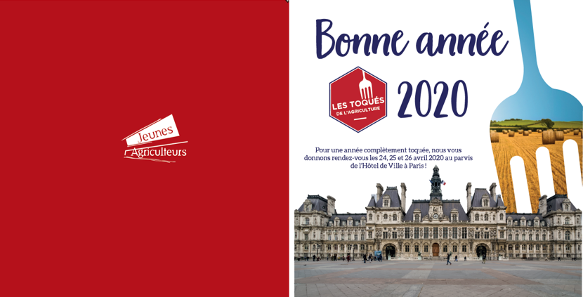 JeunesAgri's tweet photo. Bonne année 2020 à tous !
N'oubliez pas, pour une année complètement toquée, rendez-vous les 24, 25 et 26 avril au parvis de l'Hôtel de Ville à Paris, pour permettre aux Parisiens de #mangerfrançais ! @toquesdelagri https://t.co/stJuZDAfUi