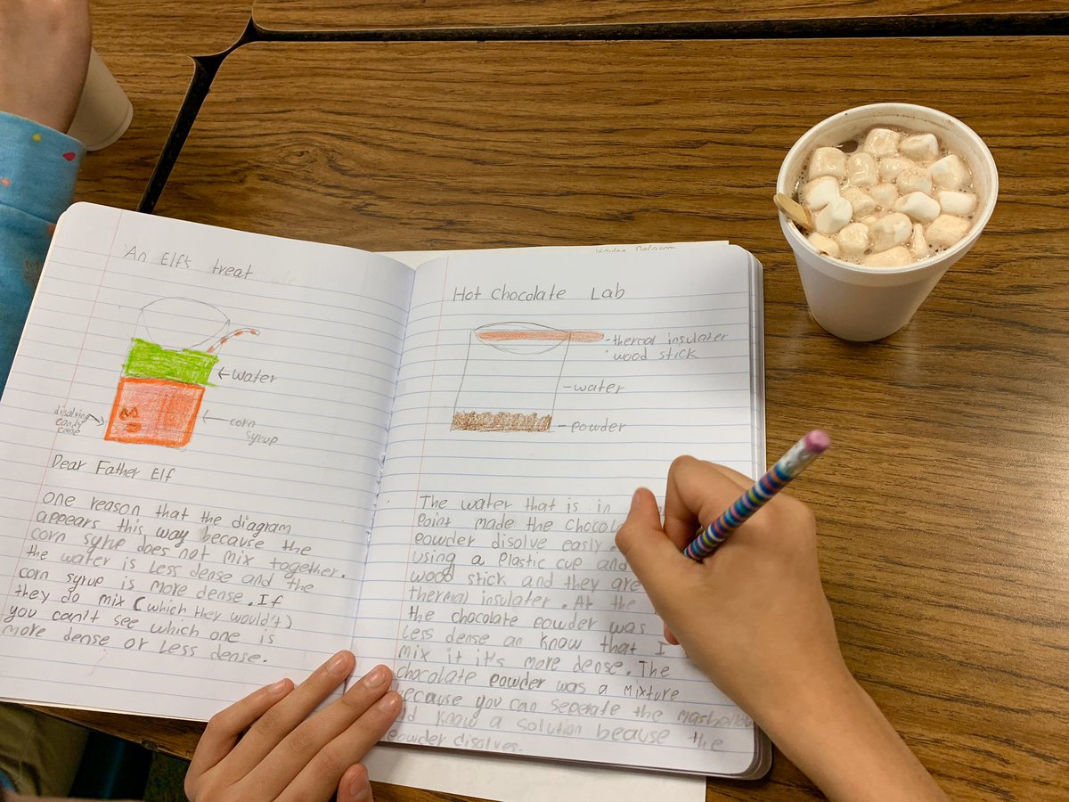 kuehlscience's tweet photo. Itβs almost our Holiday break! #Kuehlkids are writing about the science behind hot chocolate and a Elfβs Treat. π
π @KeyesTigerCubs #everychildeveryday #myIrvingisd #dreambig #scienceisfun #relativedensity https://t.co/KjNi43t6F5