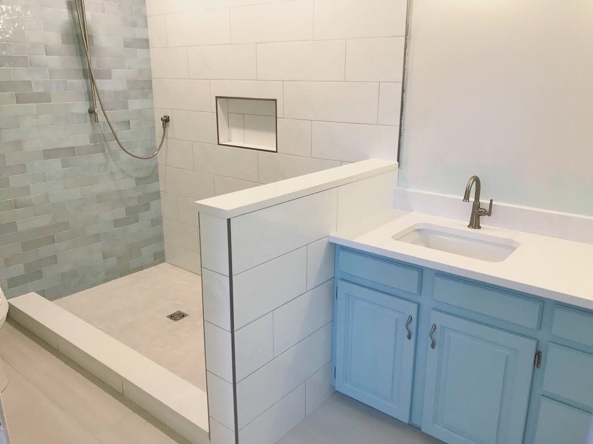 Do you want that spa like experience in your own home? Try a crisp white Quartz for your vanity top, shower curb and half wall cap to complete the clean look #livingstonehfx #bathroom #bathroomrenovation #bathroomremodel #stone #quartz #white #clean #spa #spalikebathroom #halifax