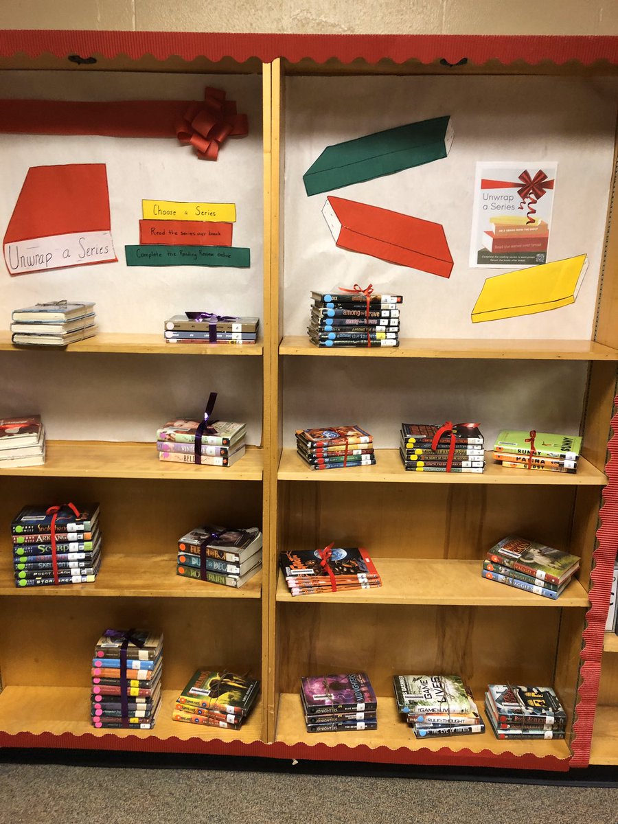 AnitaReads's tweet photo. The Unwrap a Series promotion is going gangbusters! Wow! We’ve had to restock several times! This morning...this had no open space...homeroom happened and I had to restock again! #AwtreyReads #LetThemCheckOutUnlumitedBooks https://t.co/lDZ4Djxanh