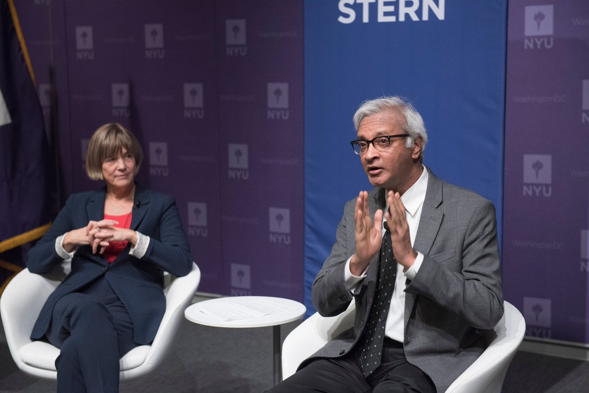 NYUSternEMBA's tweet photo. NYU Stern Dean Raghu Sundaram and #EMBAFaculty Professor Tensie Whelan talked about "Sustainability in Business" in a fireside chat at #SternEMBADC's Speaker Series! https://t.co/hLcab0zGJc
