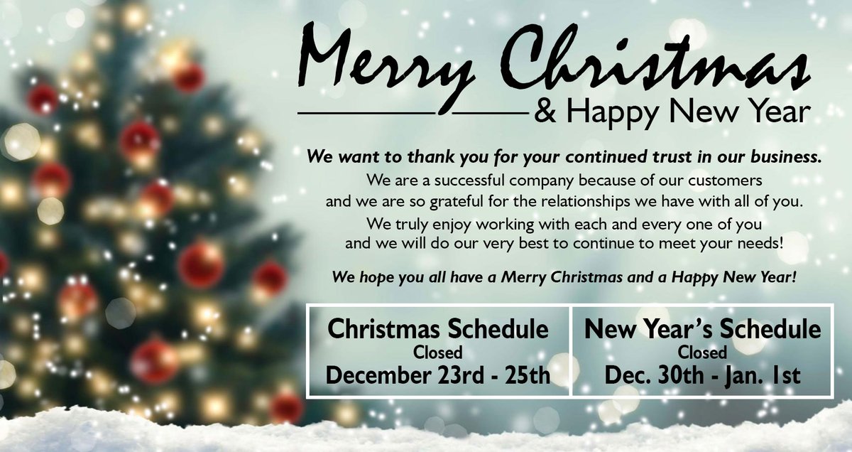 SignFabInc's tweet photo. We will be closed December 23rd - 25th for Christmas and closed December 30th - January 1st for New Years!
We hope you all have a wonderful time with family and friends! Merry Christmas!!ππ
Check out our #SFNewsletter --- https://t.co/wTUOv2BiTe
#ChannelLetters #Signs https://t.co/f4QPXT68q8