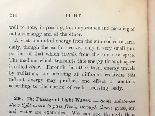 Here is a page from "Lessons in Physics," a textbook written by Lothrop Higgins in 1903 – over 15 years after the Michelson-Morley experiment! – that presents the ether as a matter-of-fact.