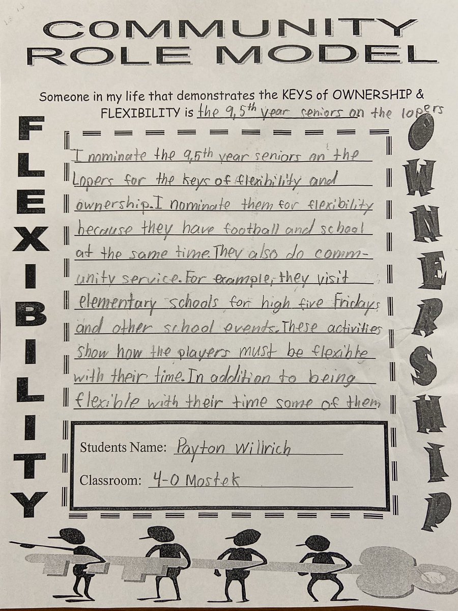 CoachJoshLynn's tweet photo. Peyton Willrich, Coach @Jake_Willrich oldest son wrote and won award at Meadow Lark elementary school about ownership and flexibility on our 9 5th year seniors this season. If you don’t think Loper Football is a Family Afair.  You might want to take a 👀!! #Ibeleive https://t.co/4PRsVgo6Ff