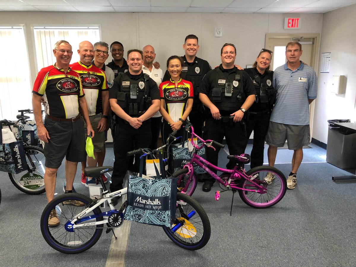 BocaPolice's tweet photo. Another year, another amazing giveaway by the @BocaBikeClub! This week, @BocaPolice teamed up with the club and @marshalls to surprise some outstanding elementary school students with new bikes and helmets. It was a heartwarming day to say the least! https://t.co/RIjsaK2TjG