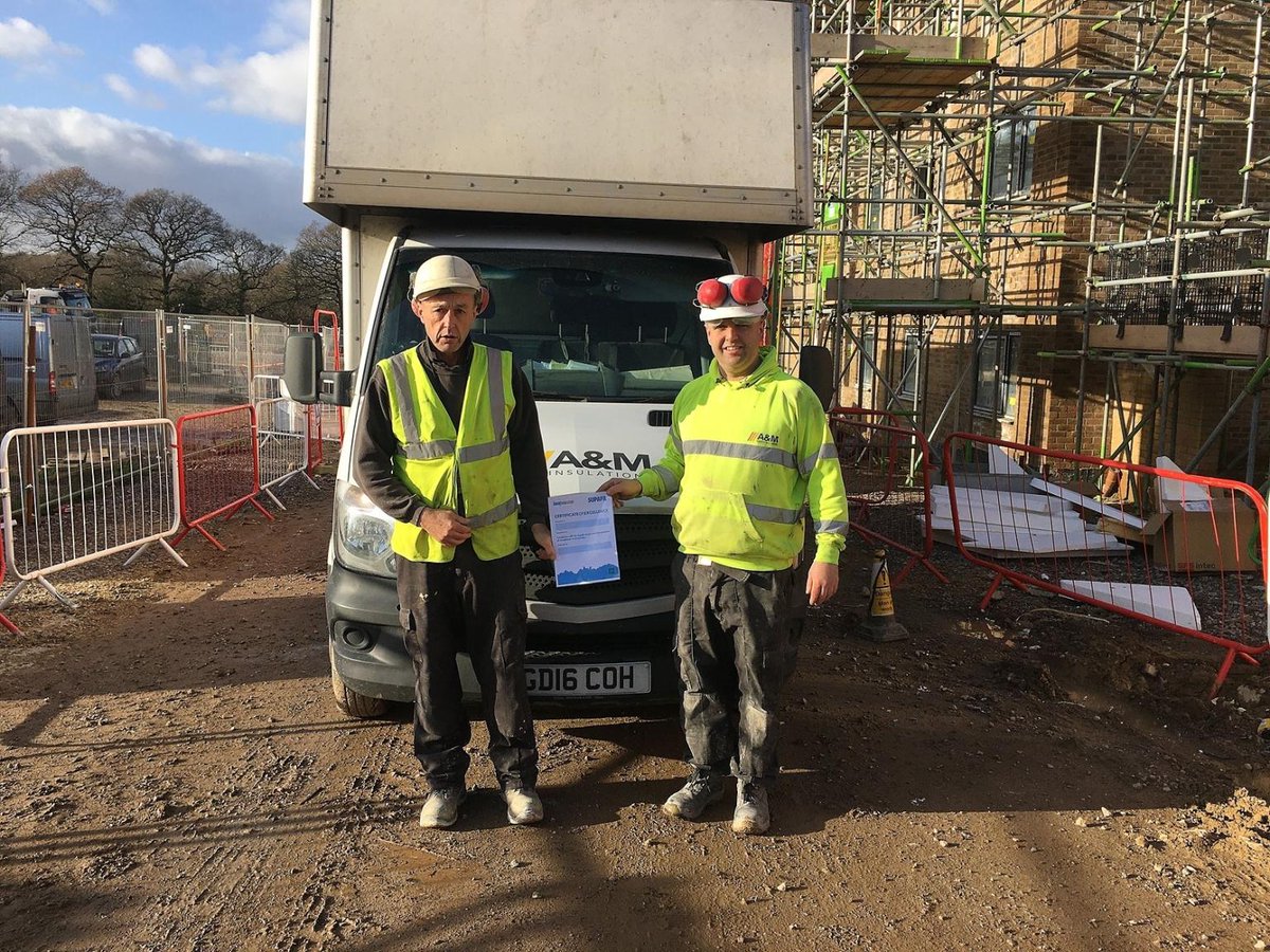 amenergygroup's tweet photo. Congratulations to Keith Robinson and Jeremy Hunt of our Southampton branch who have been awarded Knauf Insulation UK &amp; Ireland Certificate of Excellence for their understanding of the Supafil system! Presented to them by Knauf's Regional Technical Manager Andy Middlemass. https://t.co/efMSy8f8jW