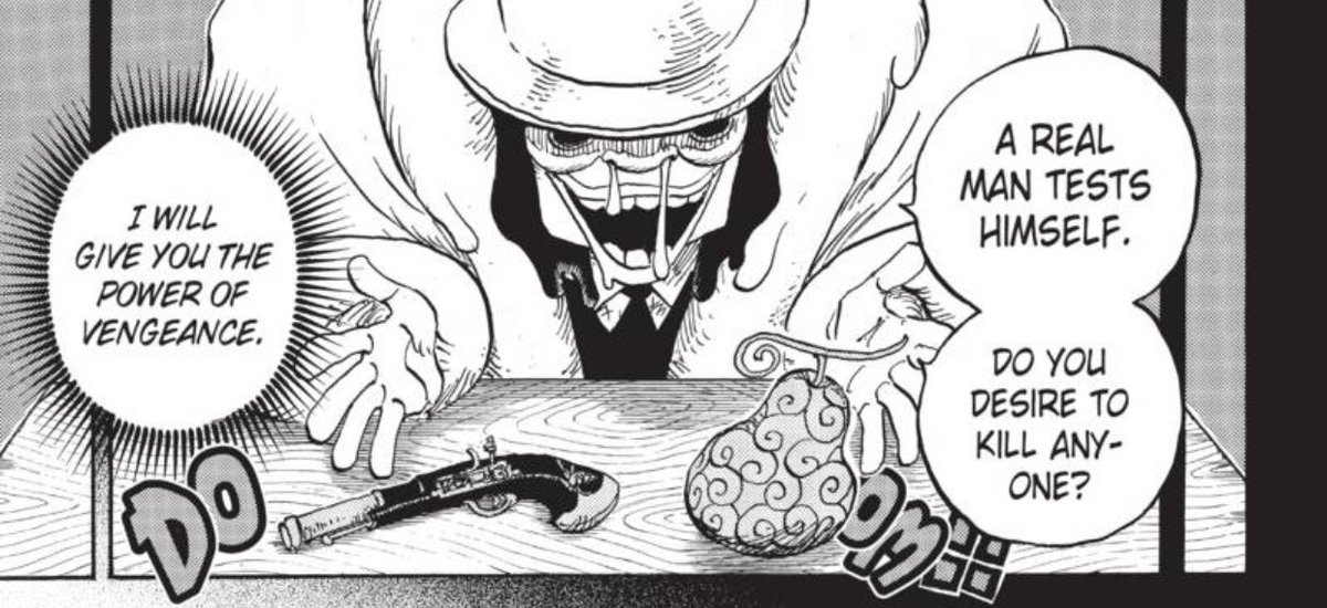 Chapter 782 - What a strange backstory for Trebol. None of this makes Doflamingo any less guilty for what he’s done, but he certainly had every possible bad influence along the way. I dig the sub-text here that the Devil Fruit and the gun are equally terrible weapons.  #OPGrant