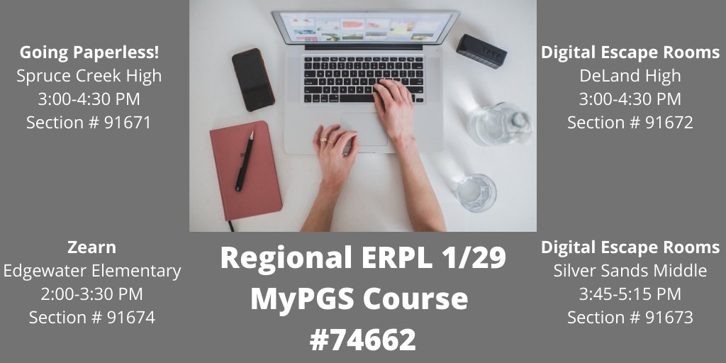 Check out our ERPL sessions being offered on January 29th! Sign up in MyPGS! <a href="/zearned/">Zearn</a> <a href="/msonenote/">Microsoft OneNote</a> @CanvasLMS <a href="/MicrosoftTeams/">Microsoft Teams</a>  Don't forget your charged laptop! 💻Hope to see you there! <a href="/volusiaschools/">Volusia County Schools</a> #vcsPLL #vcsDLTL #vcsDLAA