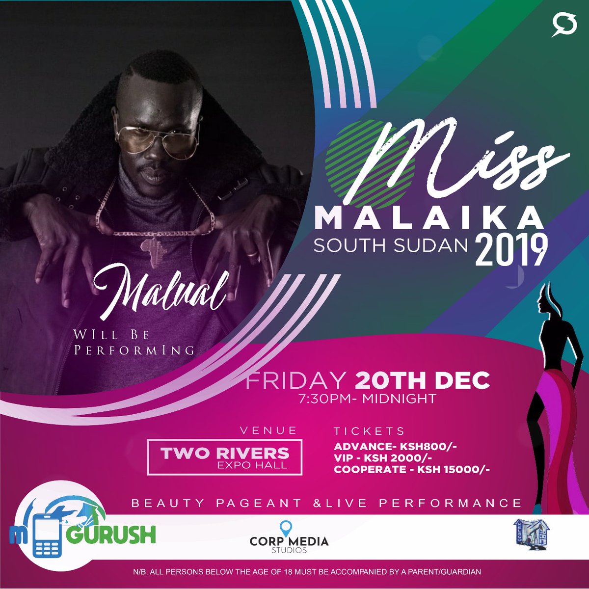 SodieGeorge's tweet photo. Malual will be performing this Friday @TwoRivers_KE at the #MissMalaikaSS2019

Get it all live at the #MissMalaikaSouthSudan

#MissMalaika
#SouthSudan
#MissMalaikaSouthSudan2019
Huduma Day
Utamaduni Day
#WaitituImpeached 
#JamaaWaKuku 
Boxing Day https://t.co/trLU6po0V2