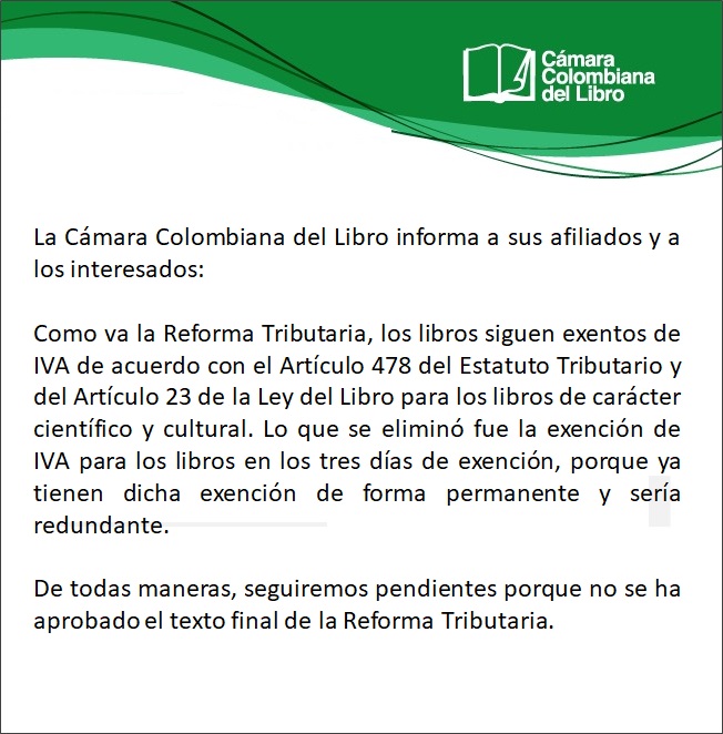CamLibro's tweet photo. La Cámara Colombiana del Libro informa a sus afiliados y a los interesados: https://t.co/MPLRIj1gVu