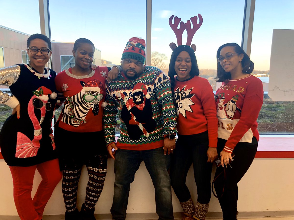 AchievementPrep's tweet photo. Day 4 of #APrepSpiritweek and our MS scholars and platinum teachers may be the winners of the decade for ugly sweater contest. #swipeleft #dcharterproud #pictureswithprincipals #uglysweaterday https://t.co/SBGyh4Wjvq